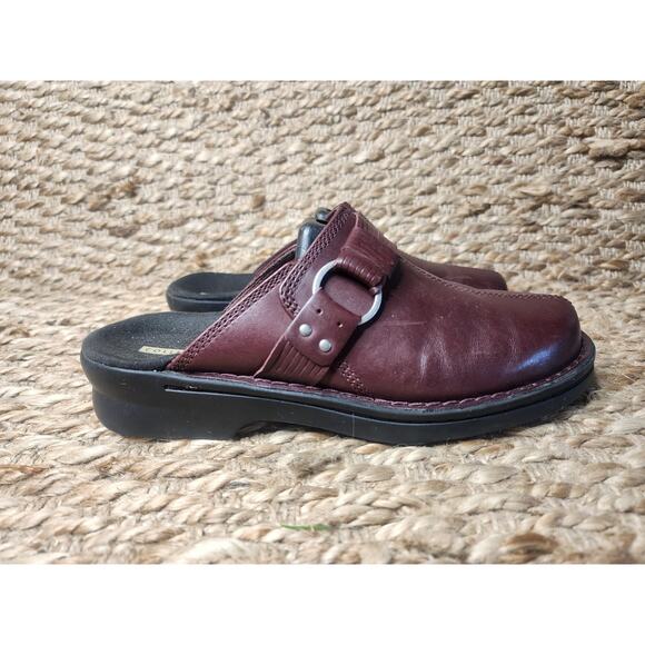 Clarks Burgundy Red Leather Patty Lorene Slip On Mule Clogs Size 7M - Picture 1 of 10